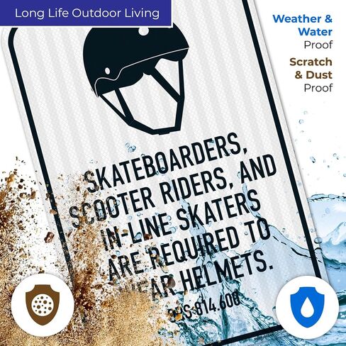 Skateboarders Scooter Riders and Inline Skaters are Required to Wear | Helmets Sign, 12x18 Inches, Rust Free .063 Aluminum, Fade Resistant, Made in Kuwait