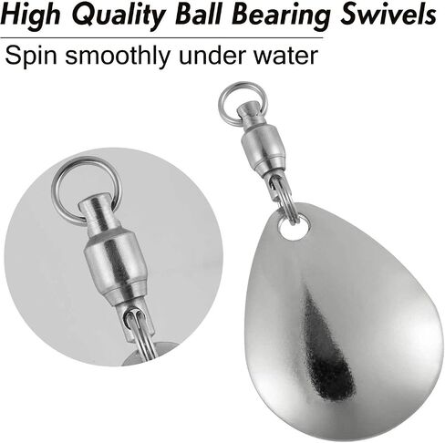 Alwonder 10 Pack Spinner Blades with Ball Bearing Swivels Tail Spinner Spinnerbait Lure Making Supplies Bass Lures Soft Lures in Kuwait