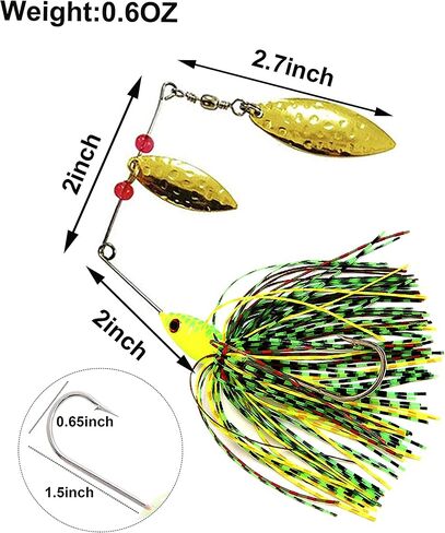 Shaddock Fishing Spinner Baits Lures Kit for Bass Pike Trout Salmon Fishing | Hard Metal Buzz Bait Jigs, Colorado Willow Leaf Spinnerbait Blades, Chatterbait, Swimbait Fishing Tackle Saltwater Freshwater in Kuwait