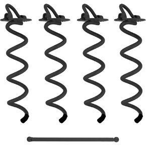 7Penn Spiral Ground Anchors - 10 Inch Orange Tent Stakes Heavy Duty Ground Screw Anchor Twist Stakes, 4 Pack