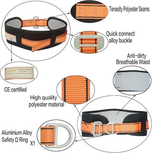 HeeJo Body Safety Belt with Waist Pad and Side 1 D-Ring, Personal Protective Equipment Safety Climbing, Rescue, Rappelling Large size in Kuwait