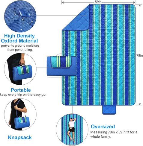 بطانية بيرتي للاستخدام الخارجي، بطانية كبيرة للتخييم على الشاطئ، بطانية كبيرة الحجم للتنزه سيرًا على الأقدام، مقاومة للماء وخالية من الرمال، سجادة مدمجة سهلة الاستخدام، متينة وقابلة للطي وقابلة للغسل في الغسالة in Kuwait
