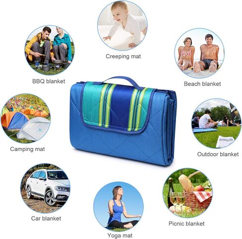 بطانية بيرتي للاستخدام الخارجي، بطانية كبيرة للتخييم على الشاطئ، بطانية كبيرة الحجم للتنزه سيرًا على الأقدام، مقاومة للماء وخالية من الرمال، سجادة مدمجة سهلة الاستخدام، متينة وقابلة للطي وقابلة للغسل في الغسالة in Kuwait