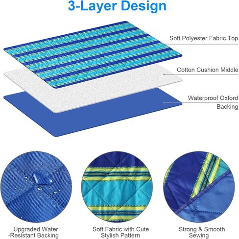 بطانية بيرتي للاستخدام الخارجي، بطانية كبيرة للتخييم على الشاطئ، بطانية كبيرة الحجم للتنزه سيرًا على الأقدام، مقاومة للماء وخالية من الرمال، سجادة مدمجة سهلة الاستخدام، متينة وقابلة للطي وقابلة للغسل في الغسالة in Kuwait