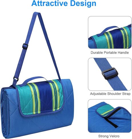 بطانية بيرتي للاستخدام الخارجي، بطانية كبيرة للتخييم على الشاطئ، بطانية كبيرة الحجم للتنزه سيرًا على الأقدام، مقاومة للماء وخالية من الرمال، سجادة مدمجة سهلة الاستخدام، متينة وقابلة للطي وقابلة للغسل في الغسالة in Kuwait