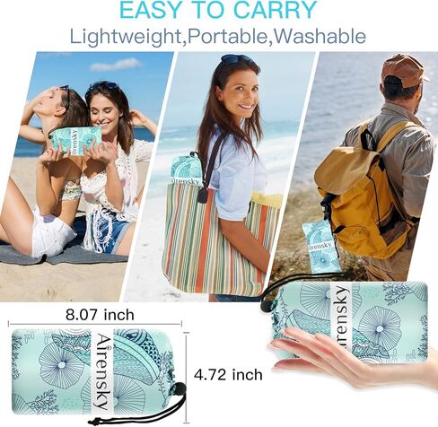 Beach Blanket, Sandproof Beach Mat 79" X 82" for 4-7 Adults, Large Waterproof Beach Blanket Quick Drying Lightweight Beach Blanket with 4 Stakes for Travel Camping Hiking(Blue Whale) in Kuwait