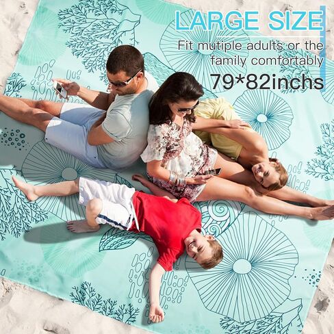 Beach Blanket, Sandproof Beach Mat 79" X 82" for 4-7 Adults, Large Waterproof Beach Blanket Quick Drying Lightweight Beach Blanket with 4 Stakes for Travel Camping Hiking(Blue Whale) in Kuwait