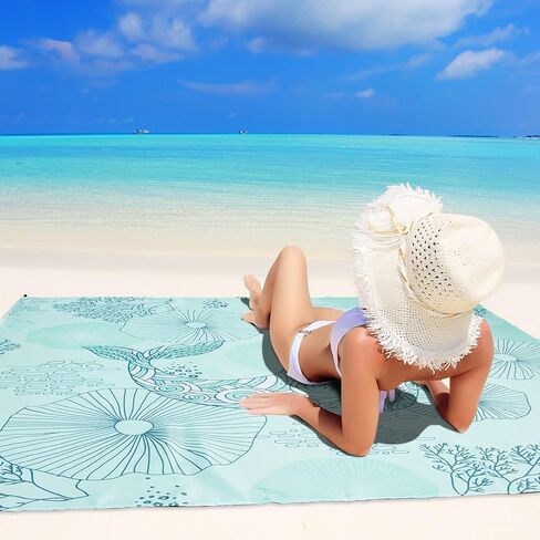 Beach Blanket, Sandproof Beach Mat 79" X 82" for 4-7 Adults, Large Waterproof Beach Blanket Quick Drying Lightweight Beach Blanket with 4 Stakes for Travel Camping Hiking(Blue Whale) in Kuwait