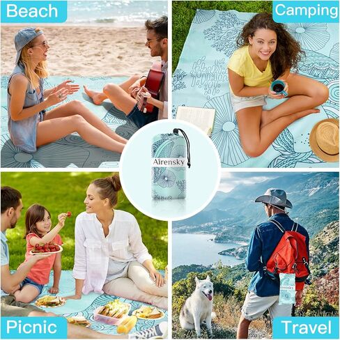 Beach Blanket, Sandproof Beach Mat 79" X 82" for 4-7 Adults, Large Waterproof Beach Blanket Quick Drying Lightweight Beach Blanket with 4 Stakes for Travel Camping Hiking(Blue Whale) in Kuwait