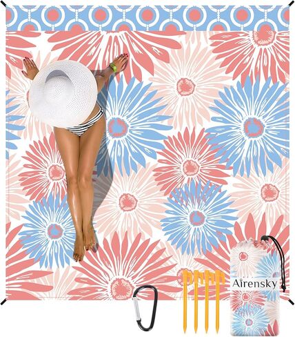 Beach Blanket, Sandproof Beach Mat 79" X 82" for 4-7 Adults, Large Waterproof Beach Blanket Quick Drying Lightweight Beach Blanket with 4 Stakes for Travel Camping Hiking(Blue Whale) in Kuwait