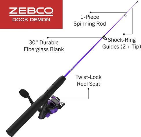 Zebco Dock Demon Spinning Reel or Spincast Reel and Fishing Rod Combo, 30-Inch Durable Fiberglass Rod, QuickSet Anti-Reverse Fishing Reel in Saudi Arabia