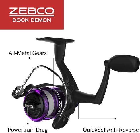 Zebco Dock Demon Spinning Reel or Spincast Reel and Fishing Rod Combo, 30-Inch Durable Fiberglass Rod, QuickSet Anti-Reverse Fishing Reel in Saudi Arabia