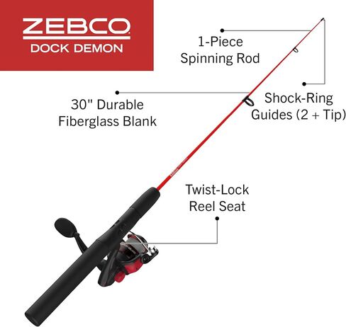 Zebco Dock Demon Spinning Reel or Spincast Reel and Fishing Rod Combo, 30-Inch Durable Fiberglass Rod, QuickSet Anti-Reverse Fishing Reel in Saudi Arabia
