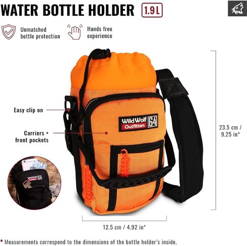 Wild Wolf Outfitters - أفضل حامل لزجاجات المياه رقم 1 لزجاجات سعة 64 أونصة - يمكنك حمل القارورة وحمايتها وعزلها باستخدام هذا الحامل من الدرجة العسكرية المزود بجيبين وحزام كتف مبطن قابل للتعديل. in Kuwait