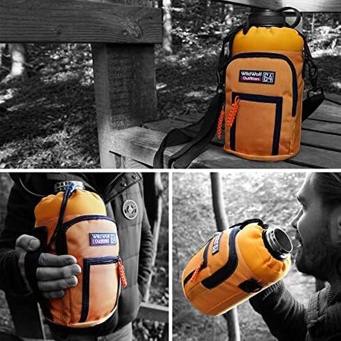 Wild Wolf Outfitters - أفضل حامل لزجاجات المياه رقم 1 لزجاجات سعة 64 أونصة - يمكنك حمل القارورة وحمايتها وعزلها باستخدام هذا الحامل من الدرجة العسكرية المزود بجيبين وحزام كتف مبطن قابل للتعديل. in Kuwait