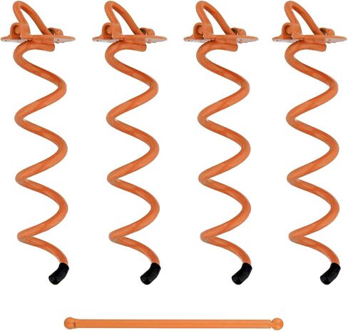 7Penn Spiral Ground Anchors - 10 Inch Orange Tent Stakes Heavy Duty Ground Screw Anchor Twist Stakes, 4 Pack in Kuwait