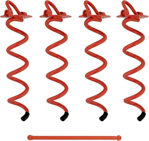 7Penn Spiral Ground Anchors - 10 Inch Orange Tent Stakes Heavy Duty Ground Screw Anchor Twist Stakes, 4 Pack in Kuwait