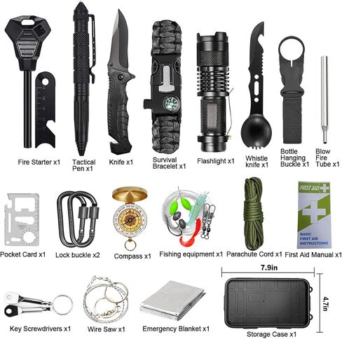 مجموعات البقاء على قيد الحياة 19 في 1، هدايا للرجال والأب والزوج وصديقها، معدات ومعدات البقاء على قيد الحياة EDC للمشي لمسافات طويلة وصيد الأسماك، معدات البقاء على قيد الحياة في الهواء الطلق متعددة، هدايا عيد ميلاد مثالية له in Kuwait