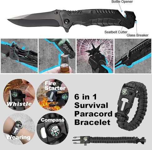 مجموعات البقاء على قيد الحياة 19 في 1، هدايا للرجال والأب والزوج وصديقها، معدات ومعدات البقاء على قيد الحياة EDC للمشي لمسافات طويلة وصيد الأسماك، معدات البقاء على قيد الحياة في الهواء الطلق متعددة، هدايا عيد ميلاد مثالية له in Kuwait