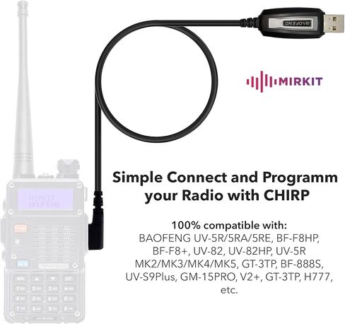 كابل برمجة MIRKIT Baofeng للأشعة فوق البنفسجية 5R والأشعة فوق البنفسجية 82 لأجهزة الراديو المحمولة ذات الاتجاهين: UV-5R، 5RA، 5R Plus، 5Re، BF F8HP، BF-888S، UV82HP، 5RX3 وحبل قصير in Kuwait