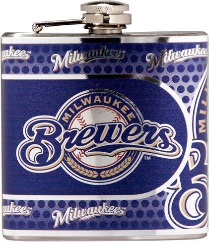 Great American Products MLB Stainless Steel Hip Flask with Metallic Graphics, 6-Ounce, Silver in Kuwait