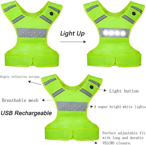 صدرية عاكسة للضوء للجري من فيلارفلاي مع أضواء LED، قابلة لإعادة الشحن عن طريق USB، قابلة للغسل في الغسالة، سترة وامضة للخصر قابلة للتعديل، معدات أمان وهدايا للرجال والنساء والأطفال in Kuwait