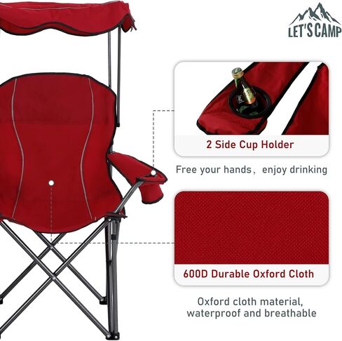 Camp Chair with Shade Canopy Folding Camping Recliner Chair with Carry Bag for Outdoor Camping Hiking Beach, Heavy Duty 350 LBS in Saudi Arabia