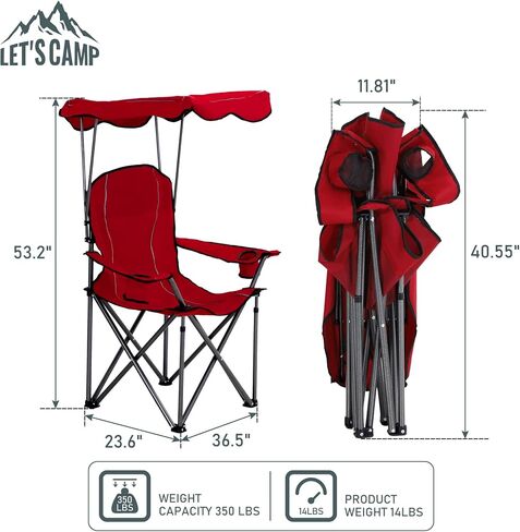 Camp Chair with Shade Canopy Folding Camping Recliner Chair with Carry Bag for Outdoor Camping Hiking Beach, Heavy Duty 350 LBS in Saudi Arabia