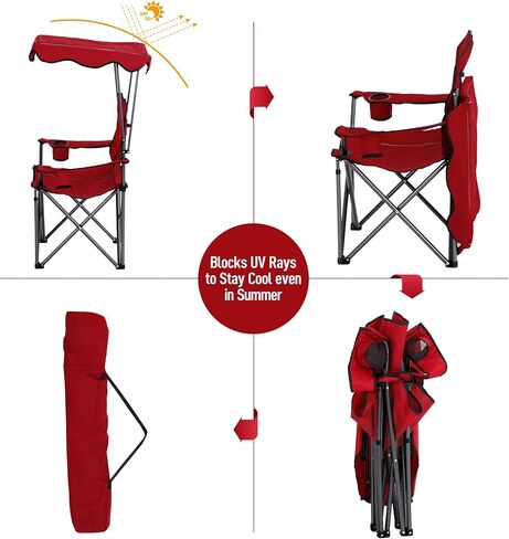 Camp Chair with Shade Canopy Folding Camping Recliner Chair with Carry Bag for Outdoor Camping Hiking Beach, Heavy Duty 350 LBS in Saudi Arabia