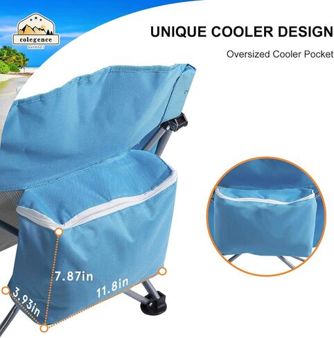 Colegence Low Beach Camping Chair 2 Pack,300 LBS Heavy Duty Folding Chair, 23''Large and Cozy Beach Chairs Set,with Phone Bag,Cooler Pocket, Cup Holder, for Beach, Camping, Outdoor (2 Pcs Blue) in Saudi Arabia