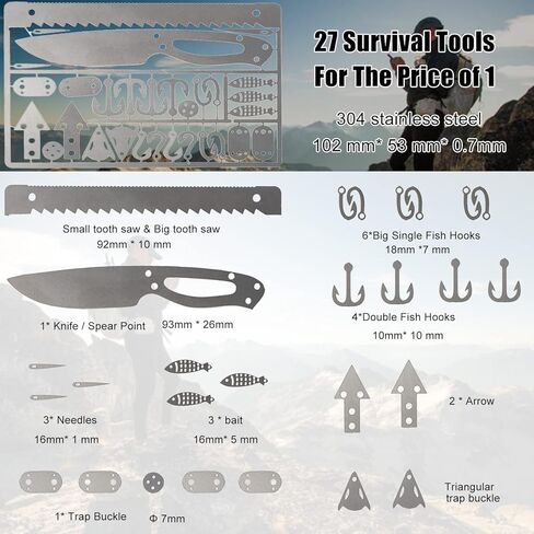Moricher Survival Card Multitool Camping Gear with Fishing Line Multipurpose EDC Kit for Fishing Outdoor Hiking Hunting Gift Idea in Saudi Arabia