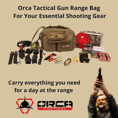 Orca Tactical Gun Range Bag for Shooting – 3+ Compact Pistol Revolver Range Bag for Handguns and Ammo – Self Standing Gun Bag – Handguns Bag with Durable Double Stitching Lockable YKK Zippers in Saudi Arabia