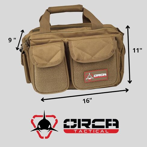 Orca Tactical Gun Range Bag for Shooting – 3+ Compact Pistol Revolver Range Bag for Handguns and Ammo – Self Standing Gun Bag – Handguns Bag with Durable Double Stitching Lockable YKK Zippers in Saudi Arabia