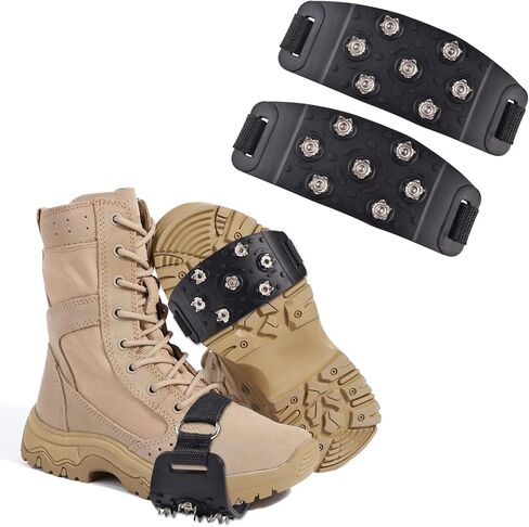 مرابط الجليد للأحذية والأحذية طويلة الرقبة، مقابض أحذية الثلج الجر، أحذية مضادة للانزلاق ذات 7 نقاط مدببة لأحذية المشي لمسافات طويلة، مقابض الثلج الجليدي للمشي لمسافات طويلة الخفيفة وتسلق صيد الأسماك على الجليد والمشي والركض وتسلق الجبال in Kuwait