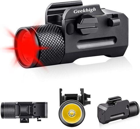 Geekhigh 400 ياردة السكك الحديدية شنت مصباح يدوي بندقية أحمر / أخضر LED مصباح يدوي تكتيكي، إطلاق سريع مع يناسب Glock Taurus Ruger Springfield H&K S&W in Saudi Arabia
