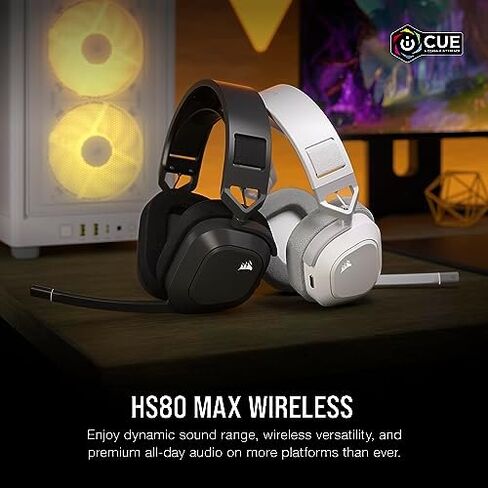 CORSAIR HS80 RGB WIRELESS Multiplatform Gaming Headset - Dolby Atmos - Lightweight Comfort Design - Broadcast Quality Microphone - iCUE Compatible - PC, Mac, PS5, PS4 - Black in Kuwait
