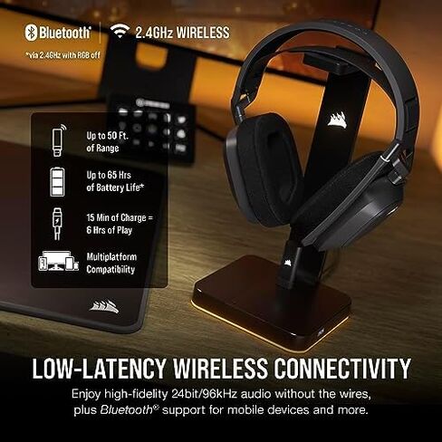 CORSAIR HS80 RGB WIRELESS Multiplatform Gaming Headset - Dolby Atmos - Lightweight Comfort Design - Broadcast Quality Microphone - iCUE Compatible - PC, Mac, PS5, PS4 - Black in Kuwait