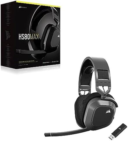 CORSAIR HS80 RGB WIRELESS Multiplatform Gaming Headset - Dolby Atmos - Lightweight Comfort Design - Broadcast Quality Microphone - iCUE Compatible - PC, Mac, PS5, PS4 - Black in Kuwait