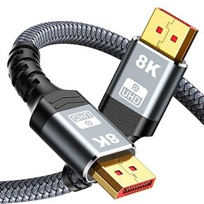 كابل Capshi 8K 4K DisplayPort 1.4، سلك DP معتمد من VESA بطول 6.6 قدم | 8K@60 هرتز، 4K@144 هرتز، 2K@240 هرتز، 32.4 جيجابت في الثانية سرعة عالية، لشاشة الألعاب والجرافيك والكمبيوتر الشخصي، HDCP 2.2/FreeSync/G-Sync، مضفر، رمادي in Kuwait