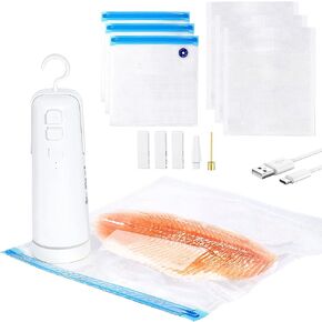 Cheweetty 3 In 1 Mini Food Vacuum Sealer Heat Seal with Cutter/3 zipper vacuum bags & 3 bag clips for Fresh & Save/Electric Ball Pump with Needle and Nozzle for Football Basketball Balloon in Saudi Arabia