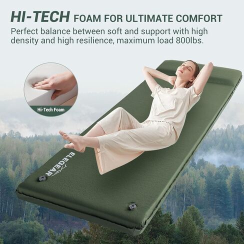 Elegear Self Inflating Sleeping Pad, 3.1" Ultra-Thick Memory Foam Camping Pad with Pillow Fast Inflating in 20s Insulated Camping Mattress Pad 4-Season Camp Sleeping Mat for Camping/Travel/Car/Tent in Kuwait