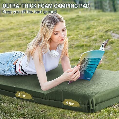 Elegear Self Inflating Sleeping Pad, 3.1" Ultra-Thick Memory Foam Camping Pad with Pillow Fast Inflating in 20s Insulated Camping Mattress Pad 4-Season Camp Sleeping Mat for Camping/Travel/Car/Tent in Kuwait