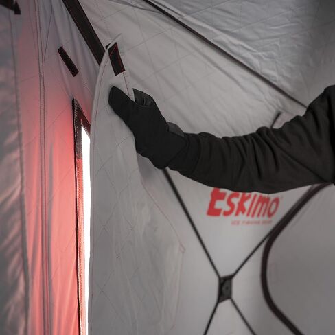 Eskimo Outbreak 850XD Pop-up Portable Insulated Ice Fishing Shelter, 114 sq ft. Fishable Area, 7-9 Person, Red/Black, 94" x 180" in Saudi Arabia