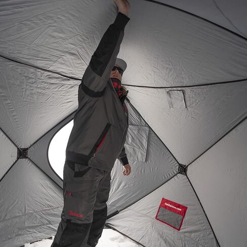 Eskimo Outbreak 850XD Pop-up Portable Insulated Ice Fishing Shelter, 114 sq ft. Fishable Area, 7-9 Person, Red/Black, 94" x 180" in Saudi Arabia