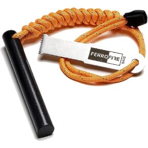 FERROFIRE FS124CK Heavy Duty Large Ferro Rod Fire Starter with 4 inch Long x 1/2 inch Thick Magnesium Flint and Steel Ferrocerium Rod Carbon Steel Striker 550 Paracord Lanyard Handle for Camping BBQ in Kuwait