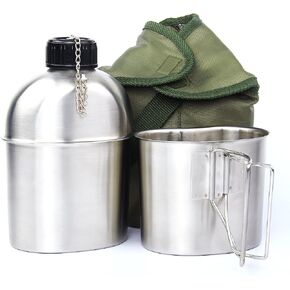 TargetEvo 1.2QT Portable Water Bottle Stainless Steel Military Canteen with Cup Green Bag Outdoor Sport Camping Hiking Travel in Saudi Arabia