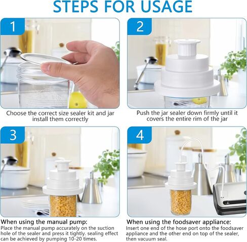 2 in 1 Mason Jar Vacuum Sealer - Food Vacuum Sealer Food Jar Protector Vacuum Sealing Kit For Wide-Mouth And Regular-Mouth Mason Jars, in Saudi Arabia