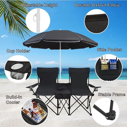 ليدال واي كرسي تخييم مزدوج مع مظلة كرسي حديقة محمول قابل للطي يدعم 250 باوند، 19 انش × 19 انش لكل مقعد in Kuwait