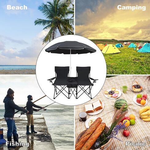 ليدال واي كرسي تخييم مزدوج مع مظلة كرسي حديقة محمول قابل للطي يدعم 250 باوند، 19 انش × 19 انش لكل مقعد in Kuwait