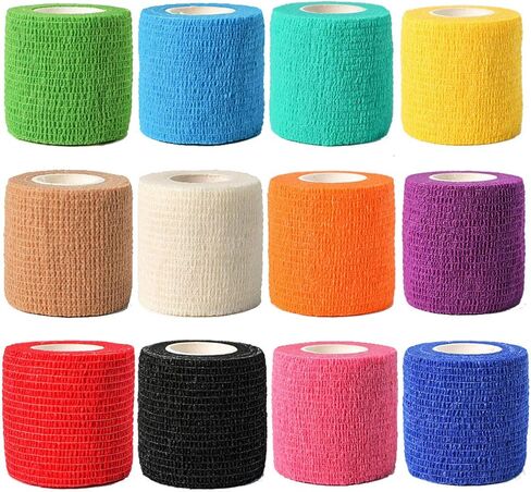 (12-Pack) 1" x 5 Yards | Self Adhesive Bandage Wrap, Kuvvfe Athletic Elastic Cohesive Bandage for Sports Injury,Strain,Knee & Wrist,Ankle Sprains & Swelling First Aid in Saudi Arabia